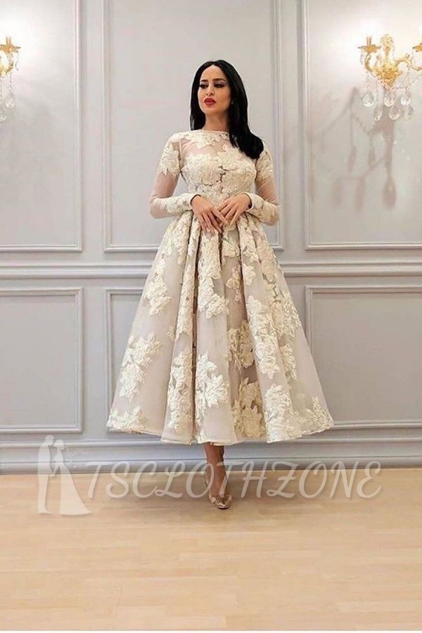 Charming Long Sleeves Floral A-line Evening Dress Ankle Length Party Dress