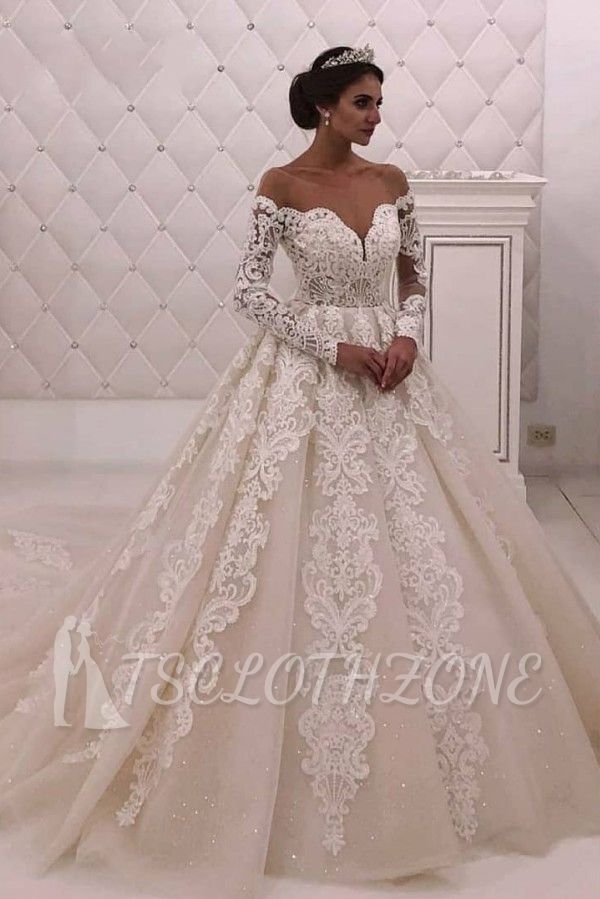 Designer Off-theshoulder Lace Princess White wedding dress