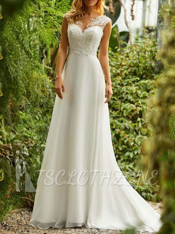 Elegant A-Line Chiffon White Lace Sweetheart Wedding Dresses
