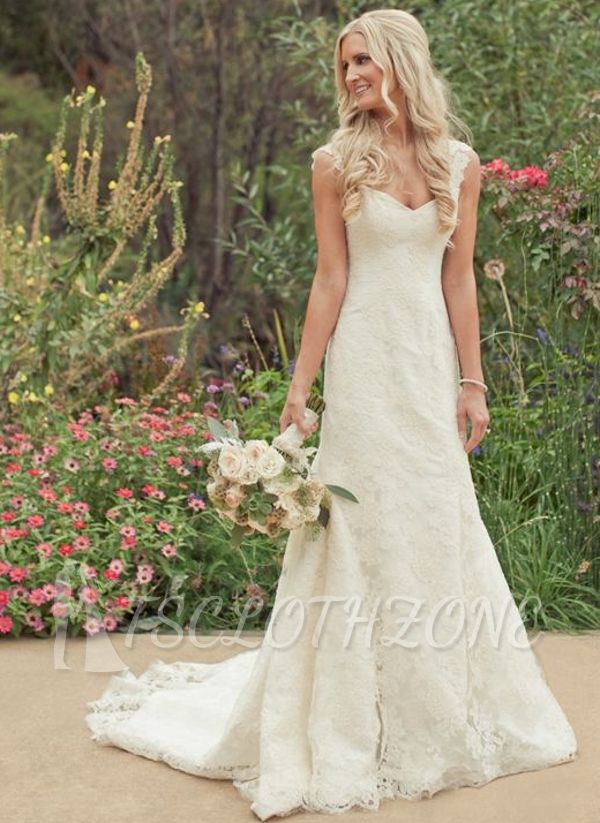 Simple Straps sleeveless A-line Bridal Wedding Dresses