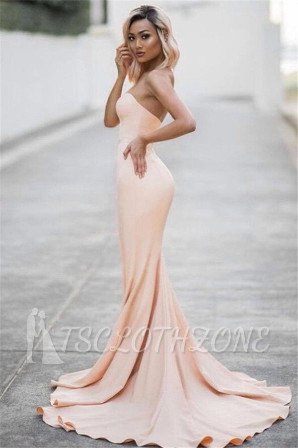Pale Pink Sweetheart Mermiad Evening Dresses Strapless 2022 Cheap Prom Dress