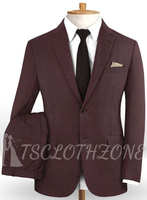 Burgundy wool blend notched lapel suit ｜ two-piece suit
