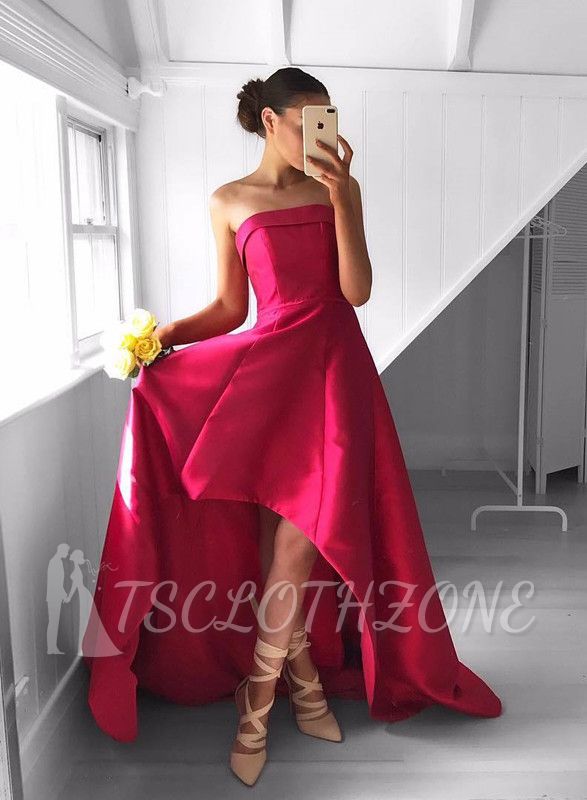 Sleeveless Hi-Lo Strapless Evening Gowns Sweep Train Newest 2022 Prom Dress