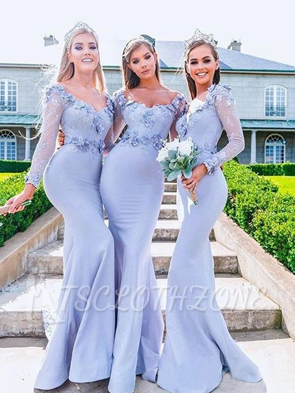 Lavendel-Blumen-langes Spitze-Nixe-Brautjungfern-Kleid | Günstige Dienstmädchenkleider