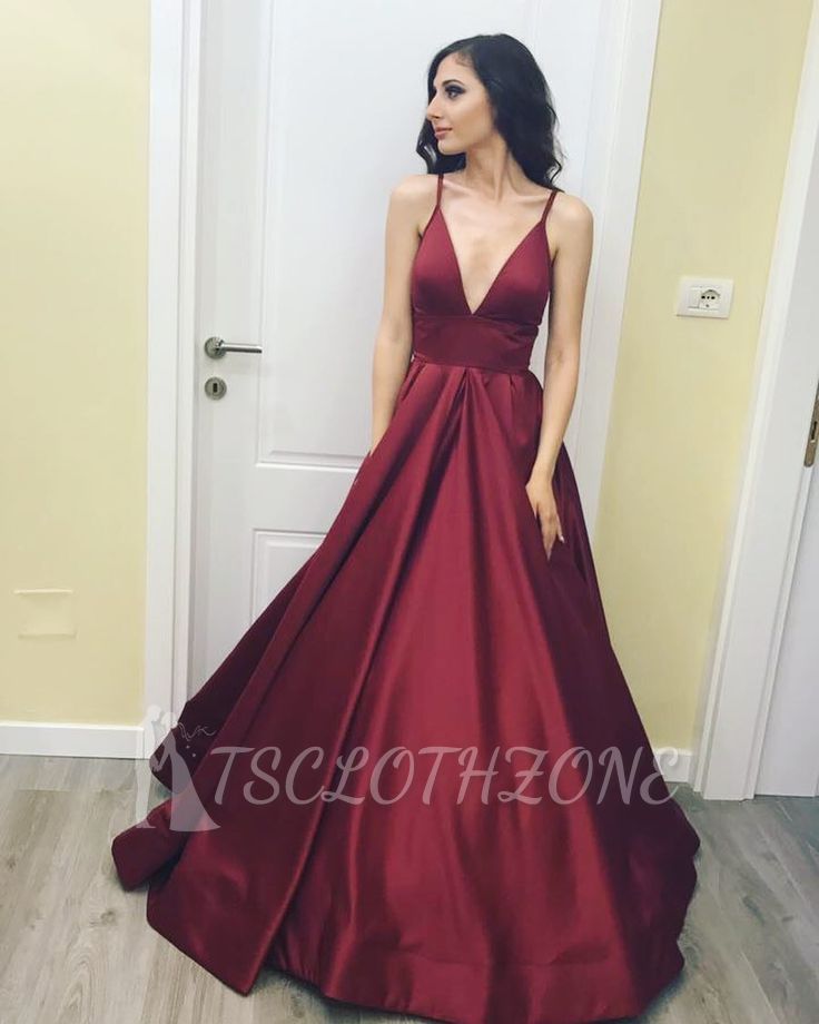 Elegant V Neck Spaghetti Prom Dress Long On Sale