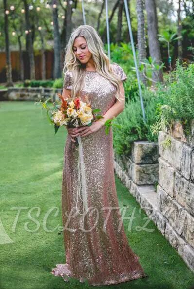 Wunderschönes Rosa Goldes Brautjungfernkleid | Jewel Brautjungfer Kleid Mit Ärmer Günstig