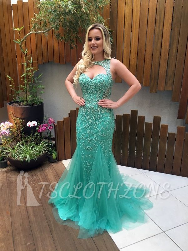 Gorgeous Mermaid Sleeveless Tulle Beads Zipper Prom Dress