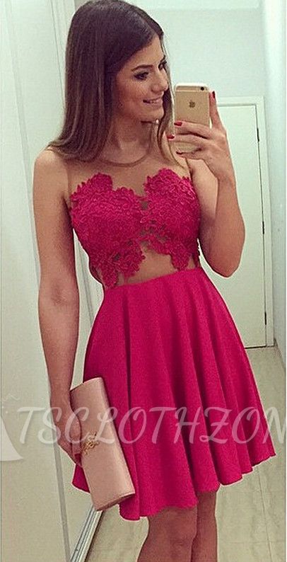 Cheap Red Lace Mini Homecoming Dress Simple Chiffon Plus Size Cocktail Dresses