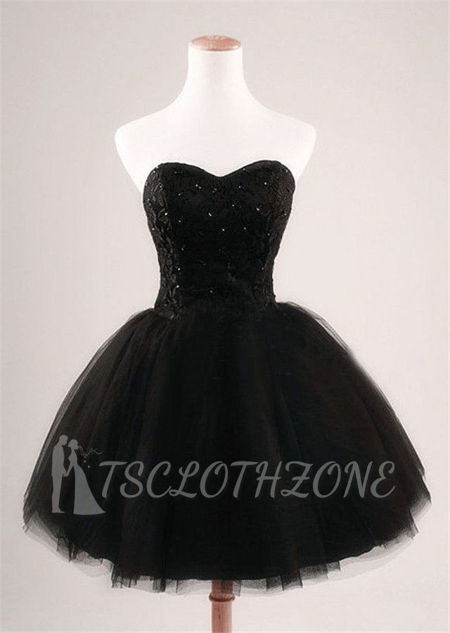 Cute Sweetheart Black Short Cocktail Dress Beading Tulle Lace-Up Mini Homecoming Dress