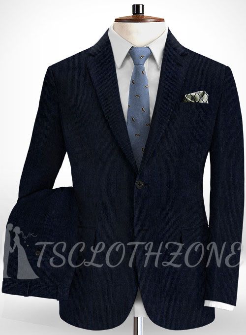 Handsome Dark Blue Corduroy Suit | Two Piece Suit