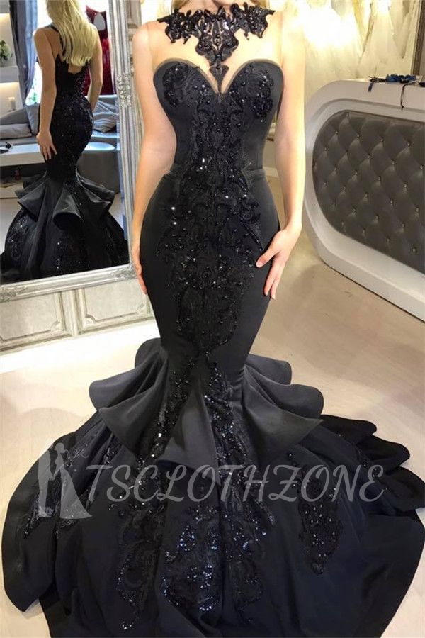 Black Mermaid Beads Prom Dresses | Appliques 2022 Sexy Evening Dresses Cheap