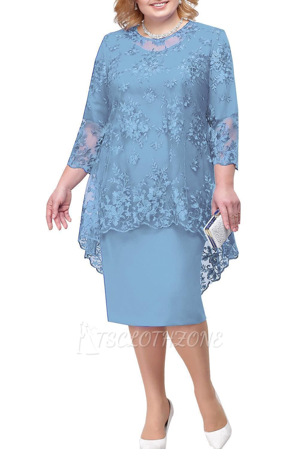 Tulle Lace 3/4 Sleeves Knee Length Mother of Bride Dress | Mother Wedding Party Dress