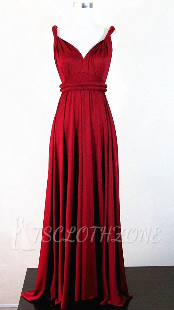 Classic Red V-neck Latest Prom Dresses with Sash for 2022 Wedding Bridesmaid Dresses