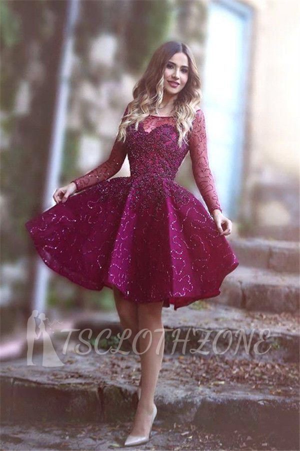 Long Sleeve Sparkly Sequins Bateau Evening Dresses 2022 Short Party Gowns