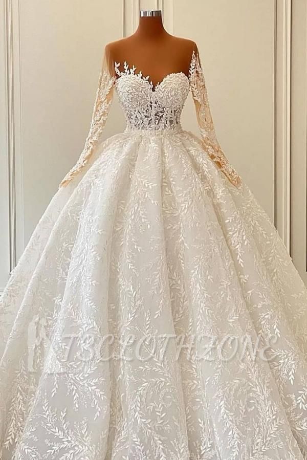 Luxurious Long Sleeve Lace Ball Gown Wedding Dresses