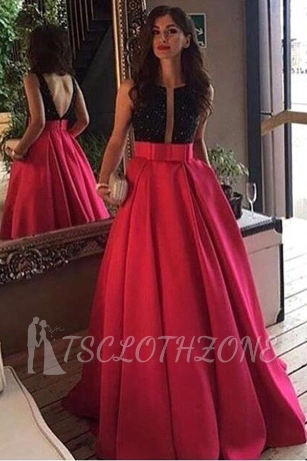 Elegant Scoop Neckline Sleeveless Black-red Prom Dress Evening Party Gowns 2022