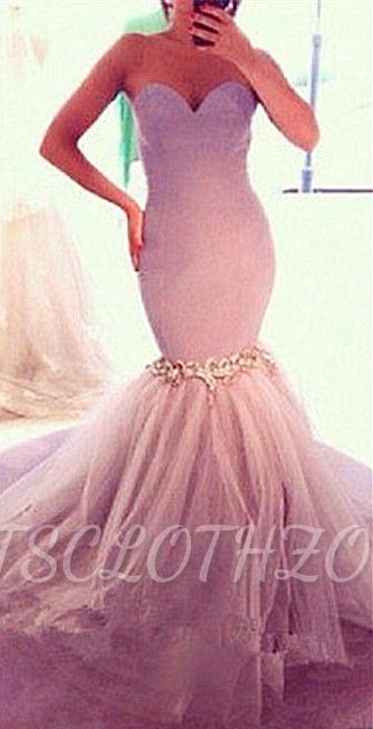Sexy Mermaid Sweetheart Wedding Dresses Cheap Summer Crystals Bridal Dresses with Tulle Fishtail