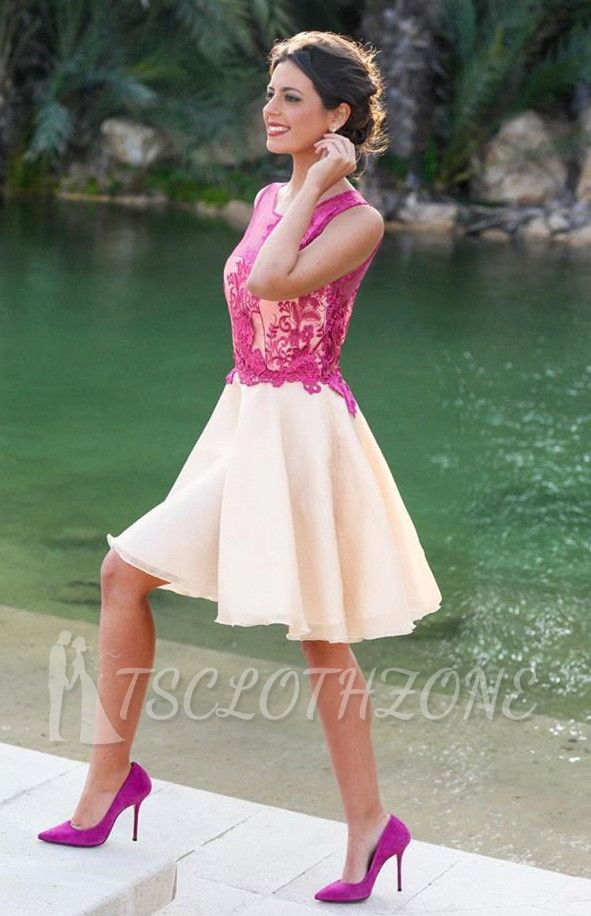 Fuchsia Lace Applique Mini 2022 Homecoming Dresses Sleeveless A-Line Short Cocktail Dress