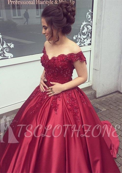 Delicate Off-the-shoulder Beading Ball Gown Prom Dress