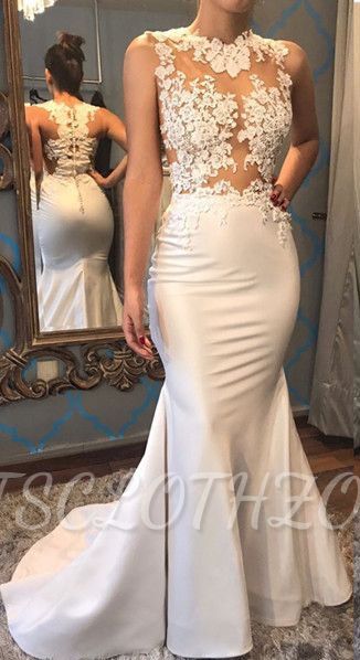 Floral Lace Appliques Mermaid Evening Dress Sleeveless Sheer Sexy Prom Dress 2022