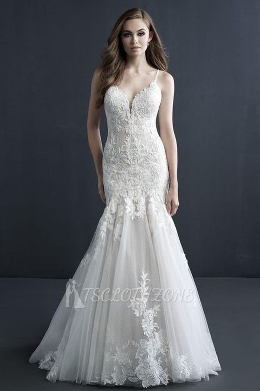 Elegant Sleeveless White Lace Mermaid Wedding Gown Sweetheart Tulle Appliques Bridal Dress