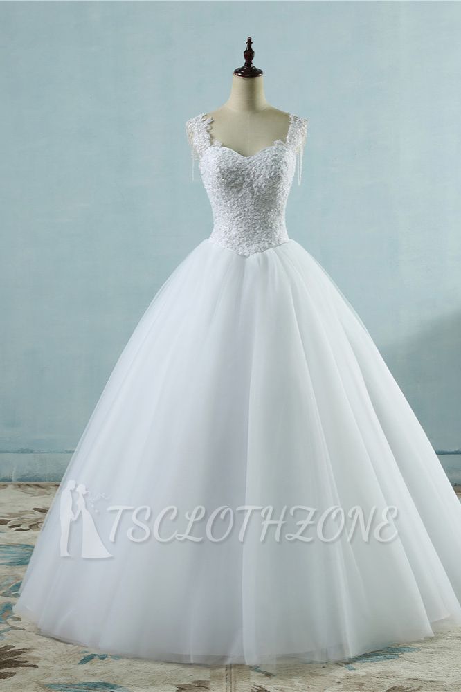 TsClothzone Glamorous Straps Sweetheart White Wedding Dress Sleeveless Appliques Beadings Bridal Gowns