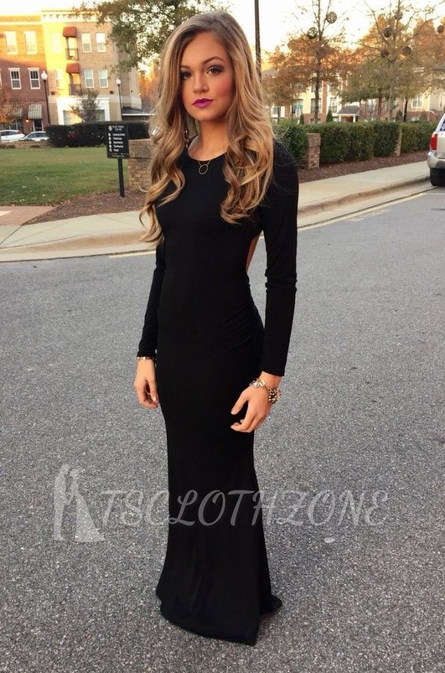 Black Long Sleeve Prom Dresses New Arrival Floor Length Party Gowns