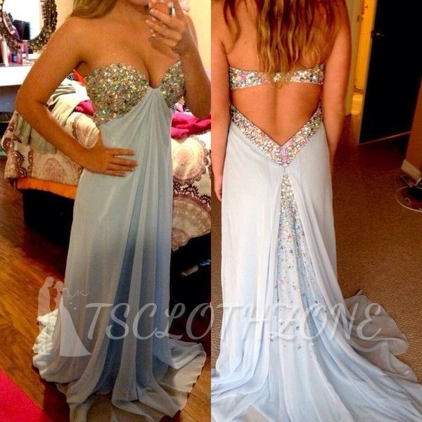 Crystal Sweetheart Chiffon Prom Dress New Arrival Open Back Sleeveless Evening Gowns