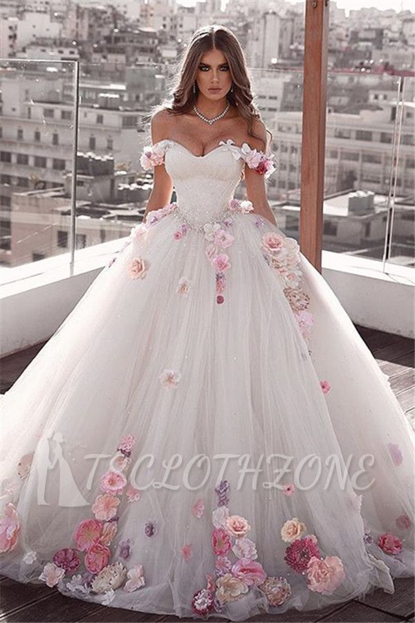 Glamorous Off-The-Shoulder Flower Ball-Gown Wedding Dresses