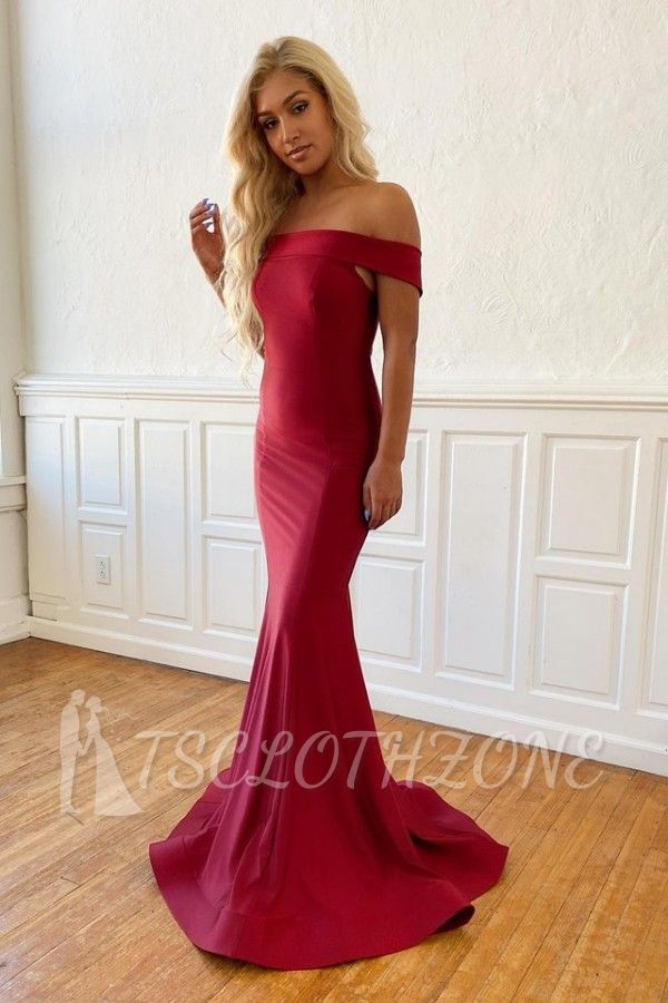 Rachel | Simple Off-the-shoulder Burgundy Mermaid Prom Dress, Fromal Evening Gowns