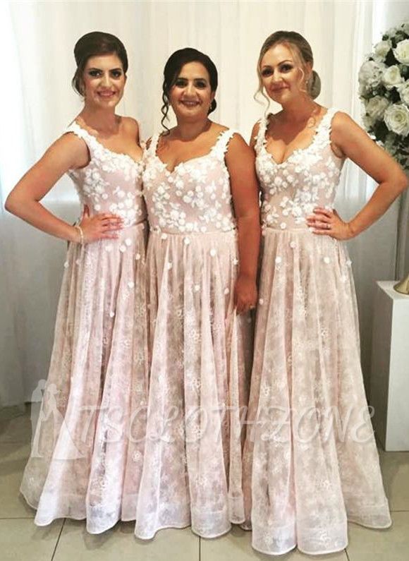 Glamouröse Spitzenträger Lange Brautjungfernkleider | 2022 bodenlanges ärmelloses Abendkleid