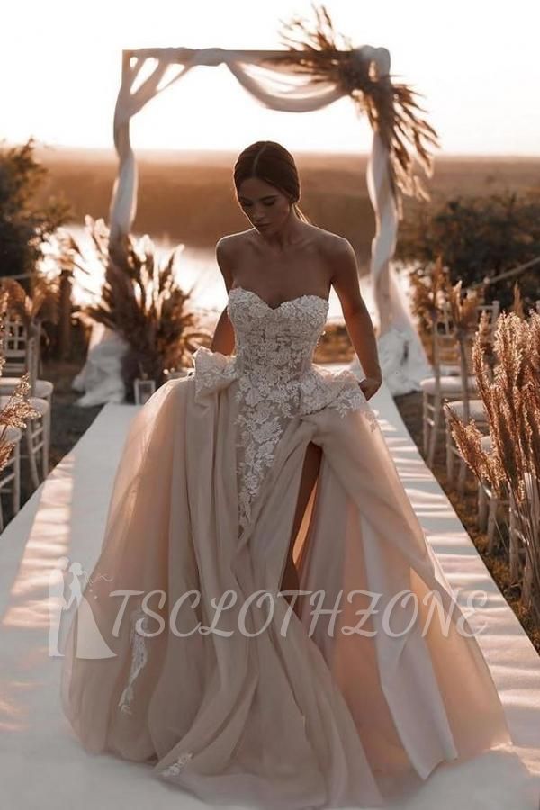 Boho Wedding Dresses A Line Lace | Cheap champagne wedding dress