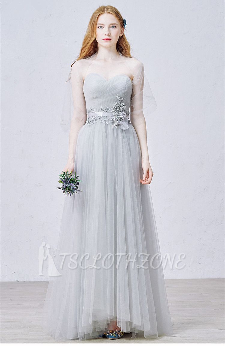 Elegant Sweetheart Grey Tulle Prom Dress New Arrival Floor Length Zipper Formal Occasion Dresses