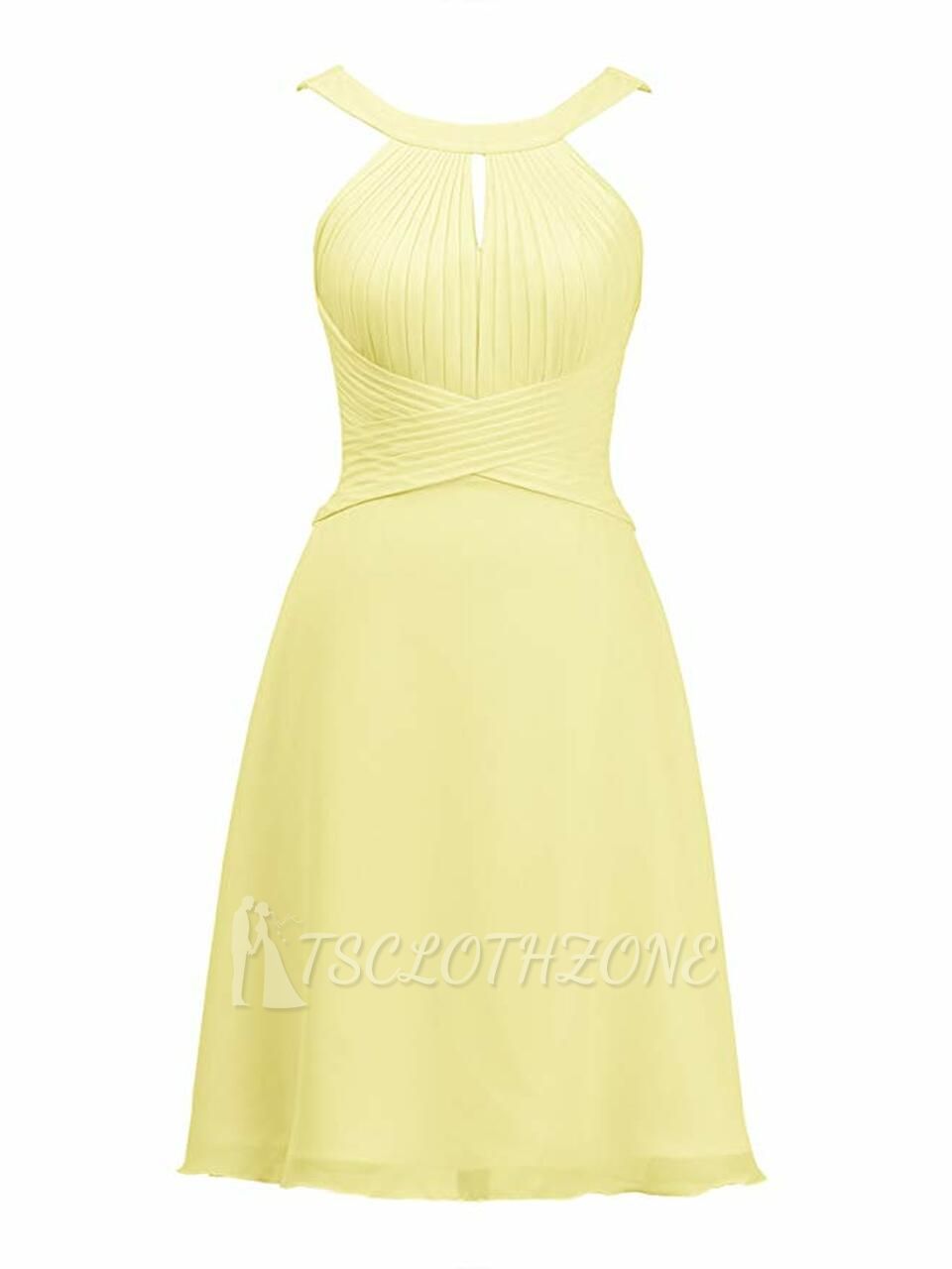 Yellow Keyhole Knee Length Short Chiffon Bridesmaid Dress
