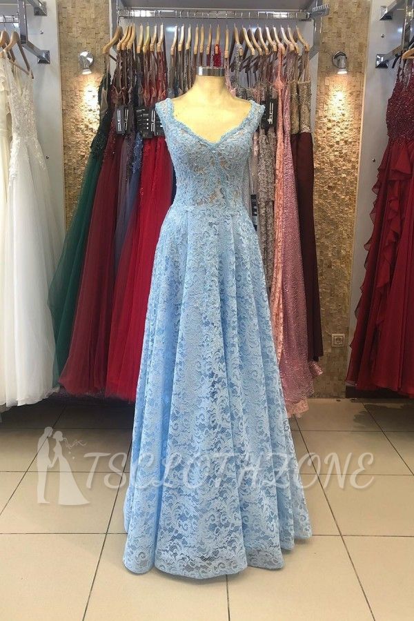 Stunning Sleeveless A-line Sky Blue Evening Maxi Dress