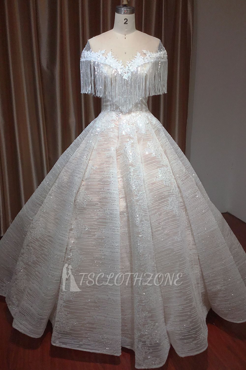Short sleeves Ball gown white wedding dress with flowers