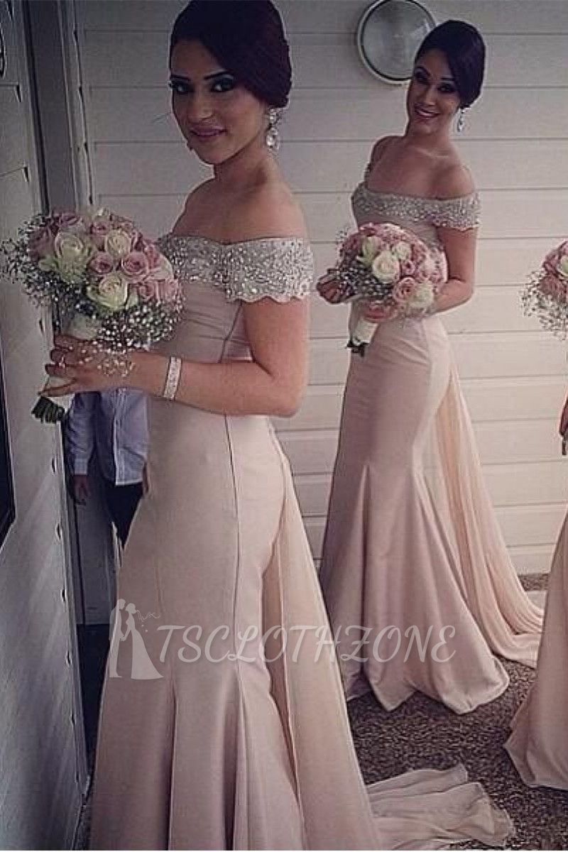 Sexy Crystal Off the Shoulder Mermaid Bridesmaid Dress New Arrival Beadings Long Wedding Party Dress