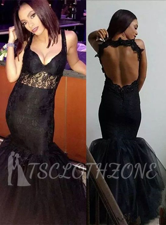 Sexy schwarze Meerjungfrau-Abschlussballkleider mit V-Ausschnitt 2022 Ärmellose Abendkleider mit offenem Rücken