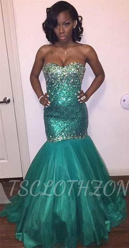 2022 Sparkly Sequins Prom Dresses Jade Mermaid Tulle Evening Dress with Crystals
