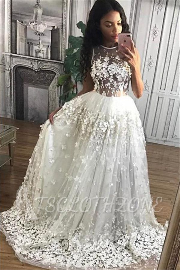 3D Floral Appliques 2022 Prom Dresses Sheer Tulle Gorgeous 2022 Formal Evening Gowns