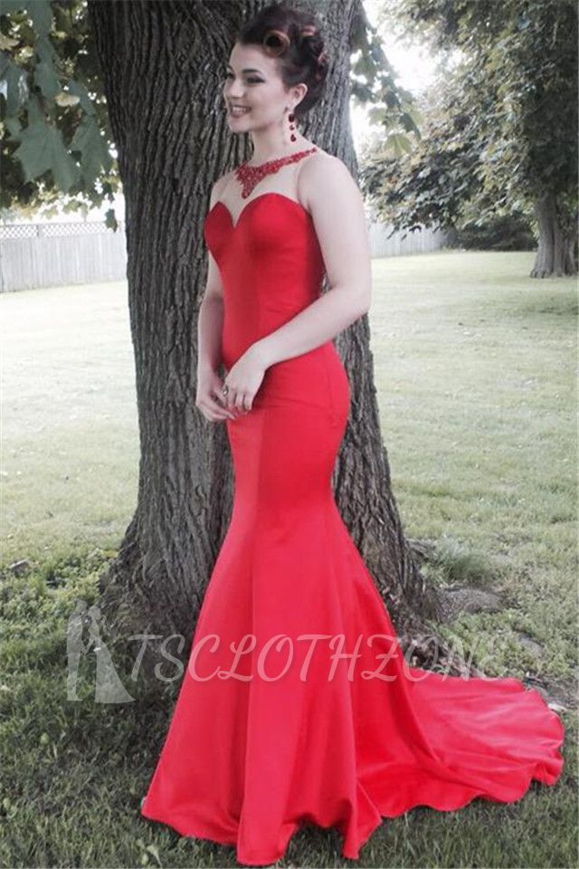 Red Cheap Sexy Mermaid Long Evening Dress Vintage Sweep Train Plus Size Formal Occasion Dresses