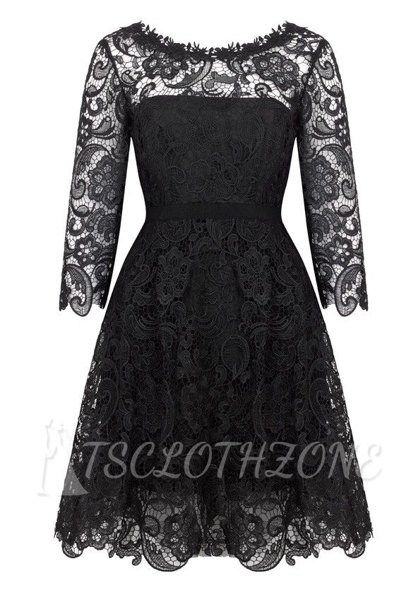 Elegantes schwarzes 3/4 langärmliges knielanges Abiballkleid Beliebte einfache Spitze kurze Damenkleider unter 100