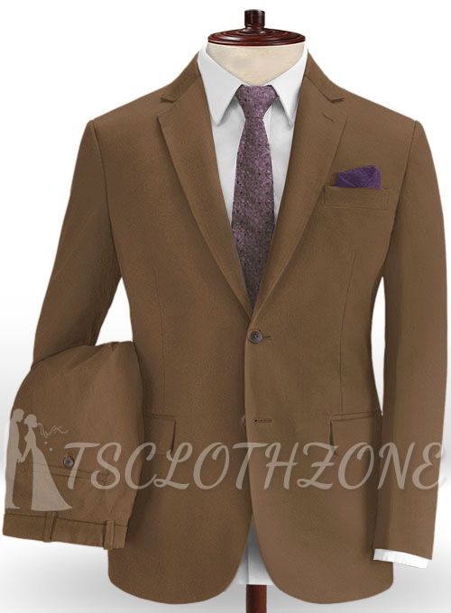 Brown cotton notched lapel casual suit | two-piece suit