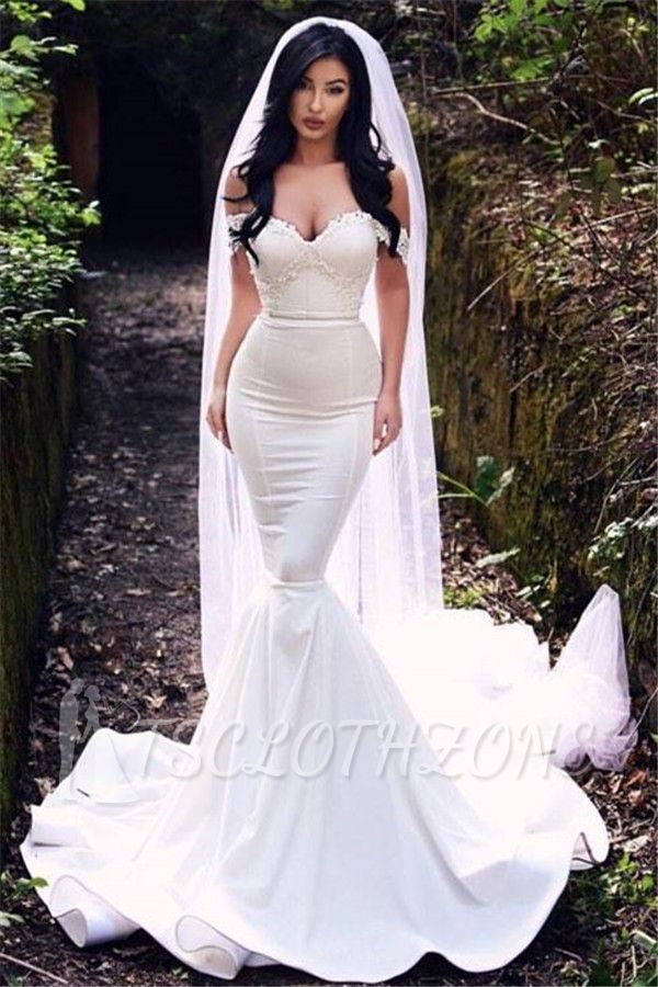 Sexy Off The Shoulder Wedding Dresses Cheap | Mermaid Court Train Bride Dresses 2022