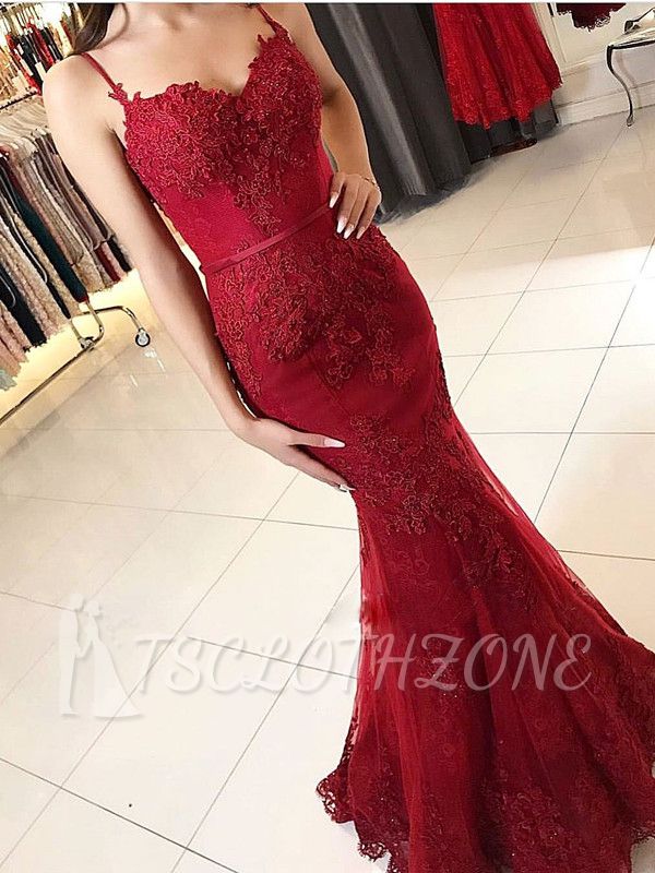 Red Lace Appliques Prom Dress | Mermaid Formal Dress