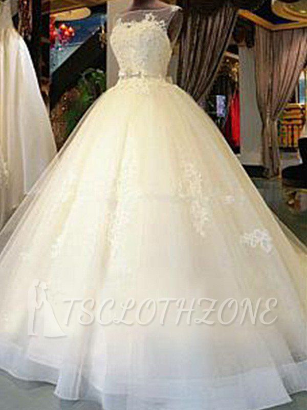 Edle Hochzeitskleider Bodenlang Online Kaufen | Elegantes Brautkleid Spitze Tüll Spitze