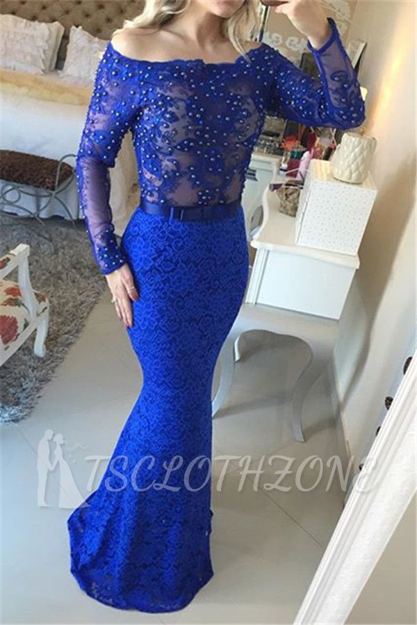 Mermaid Beading Lace 2022 Evening Gown Long Sleeve Open Back Party Dresses