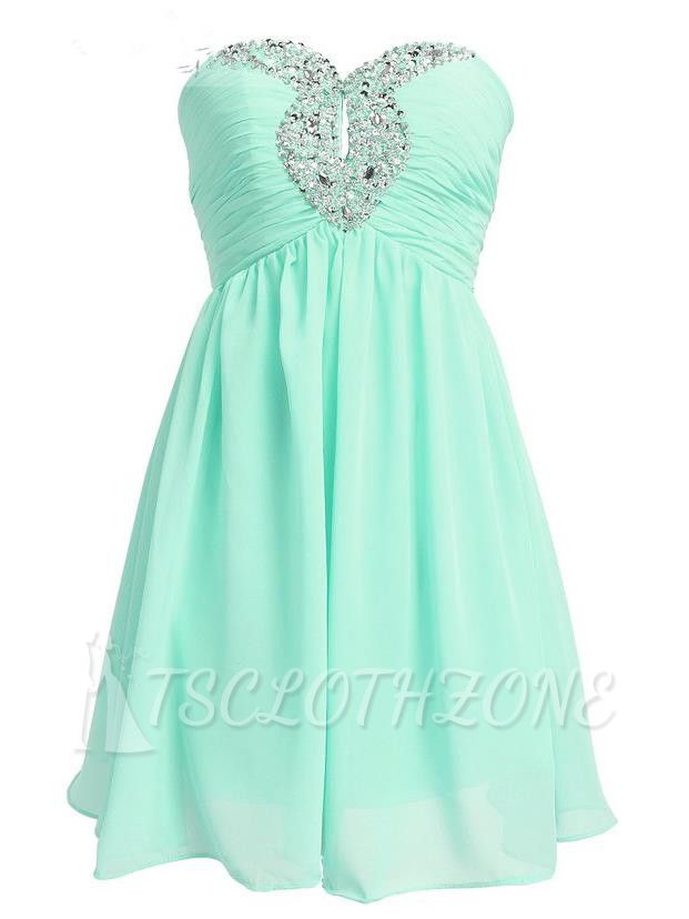 Elegant Light Green Sweetheart Chiffon Cocktail Dress Ruffles Beadings Zipper Short Homecoming Dress