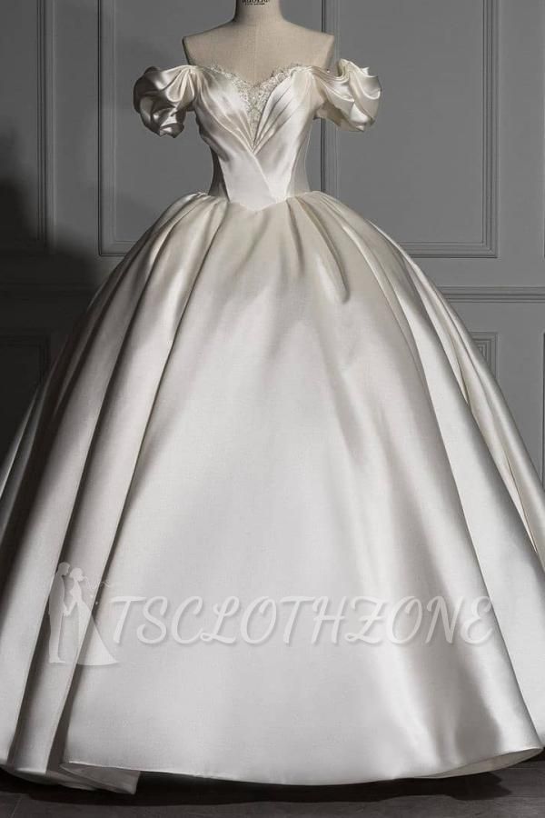Romantic Off the Shoulder Ball Gown Satin Wedding Dresses