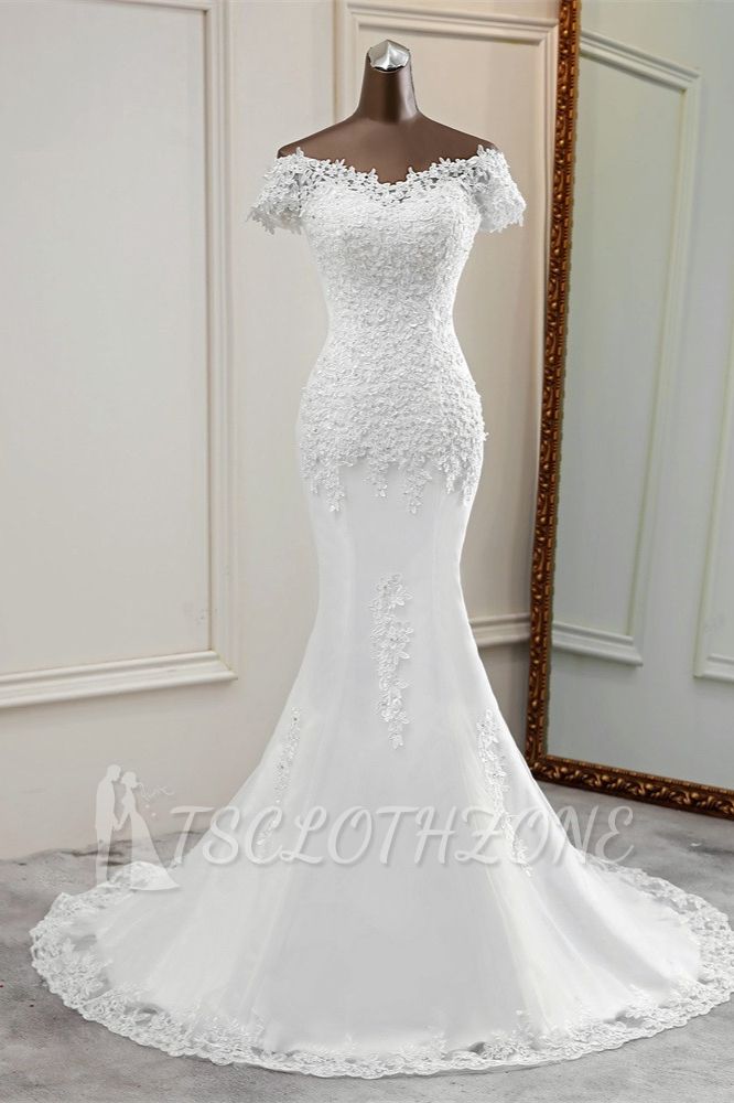TsClothzone Glamorous Sweetheart Lace Beading Wedding Dresses Short Sleeves Appliques Mermaid Bridal Gowns